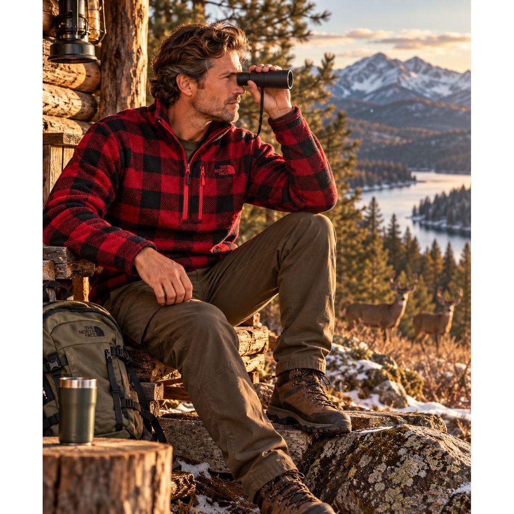 The North Face Gordon Lyons Novelty Buffalo Plaid 1/4 Zip Men's L Red Black